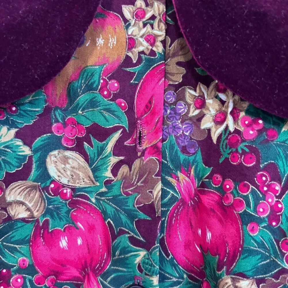 Youngland Traditions‎ Vintage Fruit Print Harvest Dress Girls 8 Burgundy Lace